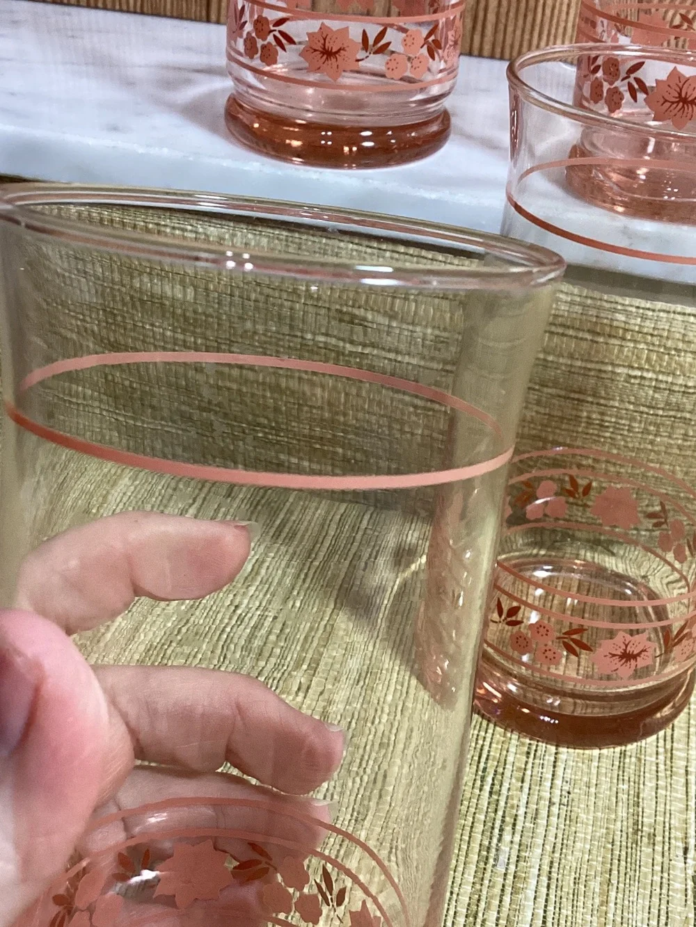 Vintage Libbey Set of 4 Pink Floral Highball Glasses